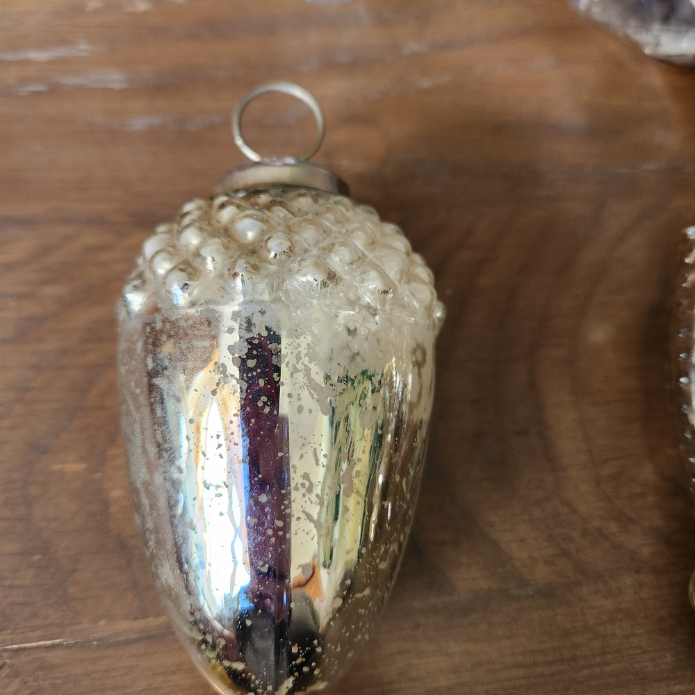 Mercury Glass Ribbed Teardrop Ornament - Silver 4 Piece Lot
